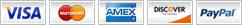 Visa, Mastercard, AMEX, Discover, PayPal